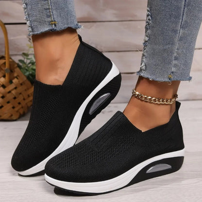 Orthopedic Wedge Slip-On Sneakers with Stretch Mesh Upper and Air Cushion Sole