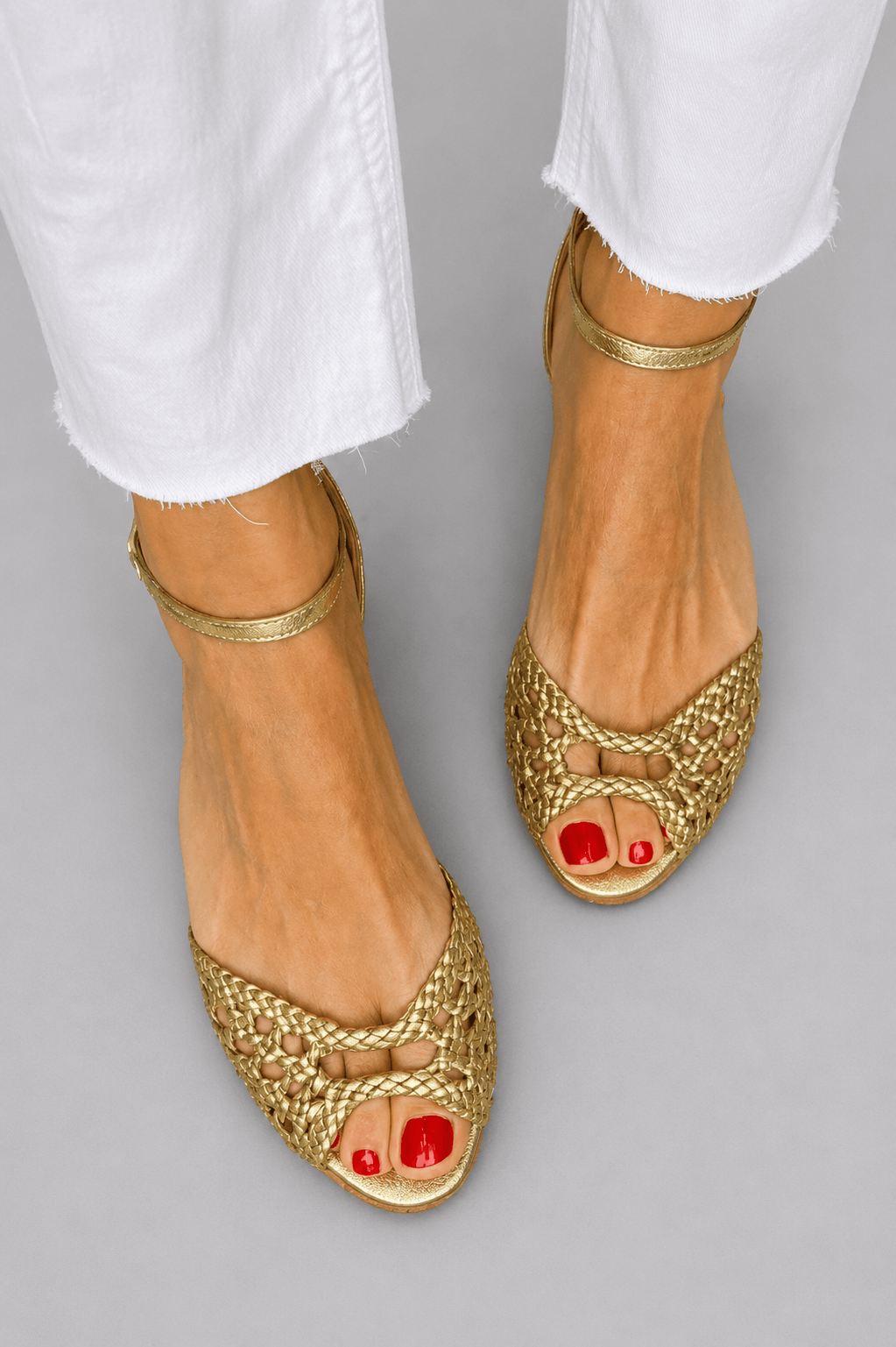 Isadora Woven Faux Leather Ankle-Strap Cushioned Sandals for Women