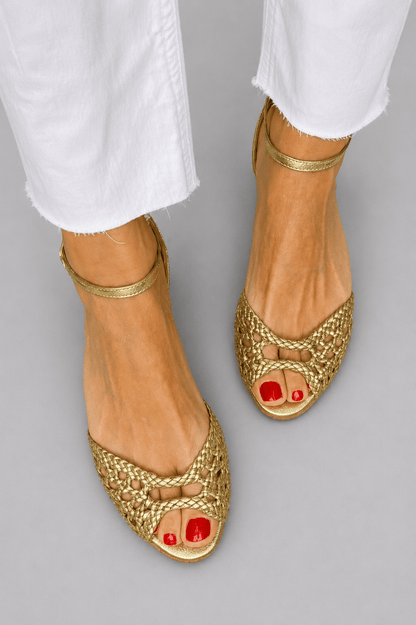 Isadora Woven Faux Leather Ankle-Strap Cushioned Sandals for Women
