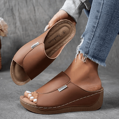 Ecka Arch-Support Platform Wedge Slide Sandals with Open Toe