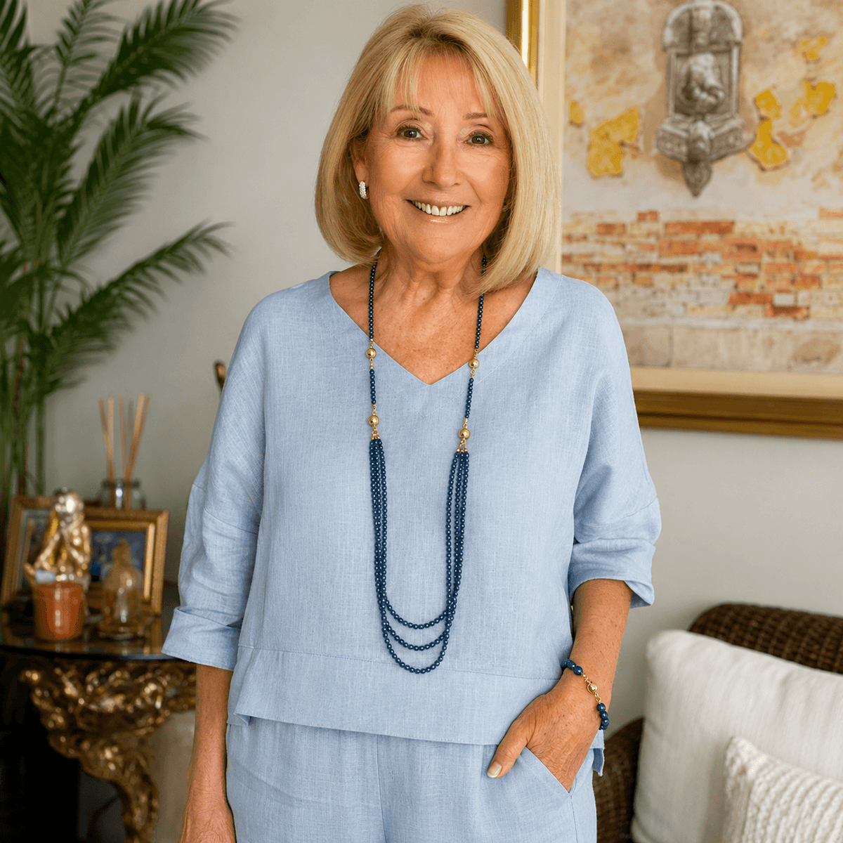 Bella Relaxed Cotton Linen Top with Rolled-Up Sleeves for Women