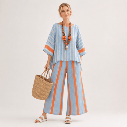 Elise Cunningham Striped Wide-Leg Two Piece Co-Ord Set for Women