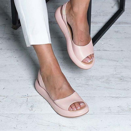 Women's Open-Toe Slingback Sandals with Cushioned Sole in Faux Leather