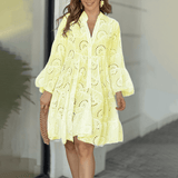 Eyelet Lace Bell-Sleeve Women's Midi Dress with Tiered Ruffle Skirt