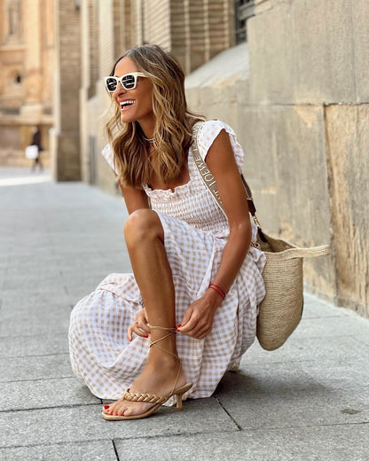 Francesca Flutter Sleeve Maxi Dress with Smocked Bodice