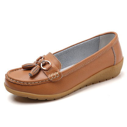 Grace Women's Comfort Leather Loafer Shoes with Tassel Detail