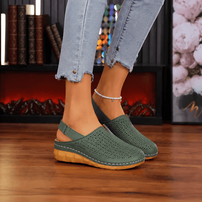 Perforated Wedge Slingback Sandals with Cushioned Sole for Women