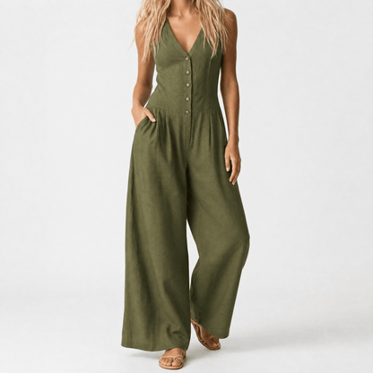 Lunavia Women's Button-Front Wide-Leg Jumpsuit with Pockets