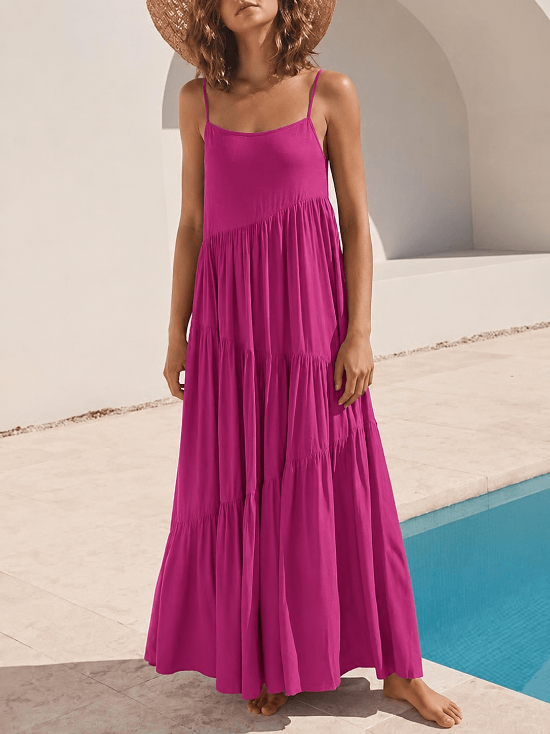 Charla Asymmetric Tiered Maxi Dress with Adjustable Straps for Summer