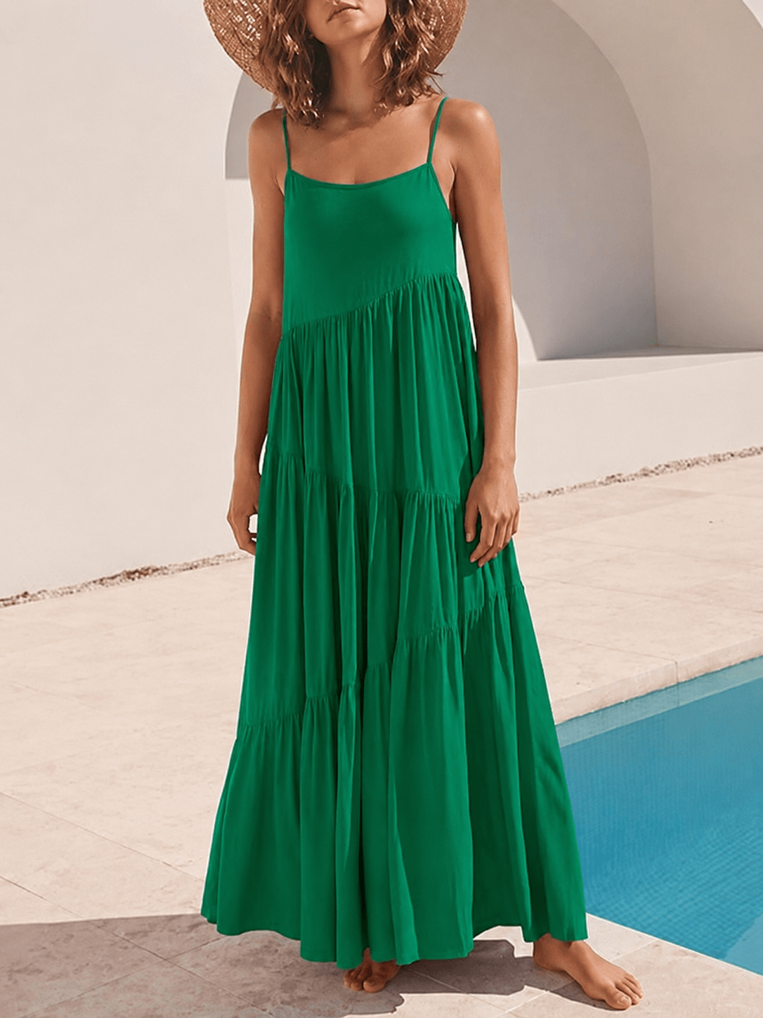 Charla Asymmetric Tiered Maxi Dress with Adjustable Straps for Summer