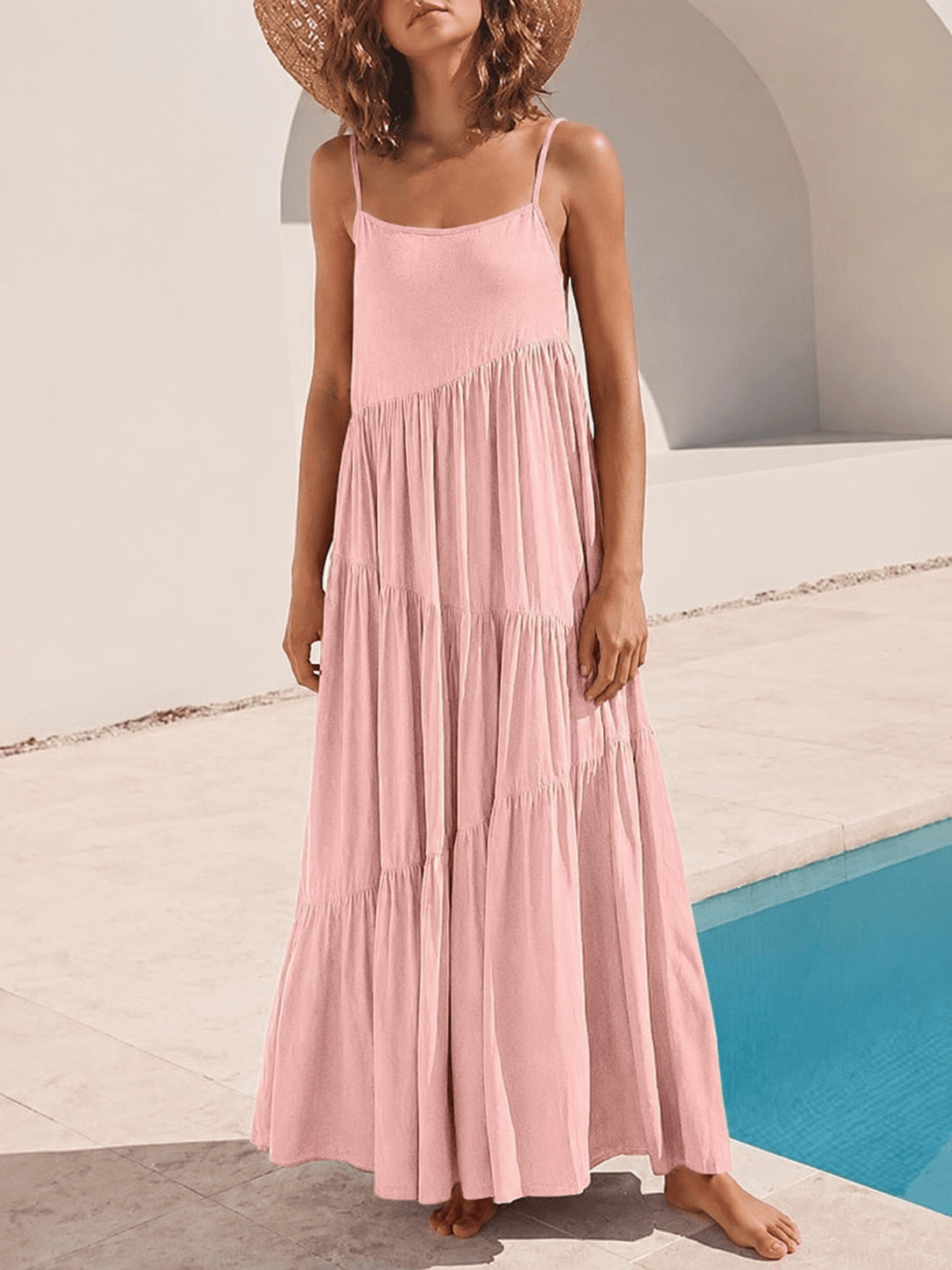 Charla Asymmetric Tiered Maxi Dress with Adjustable Straps for Summer