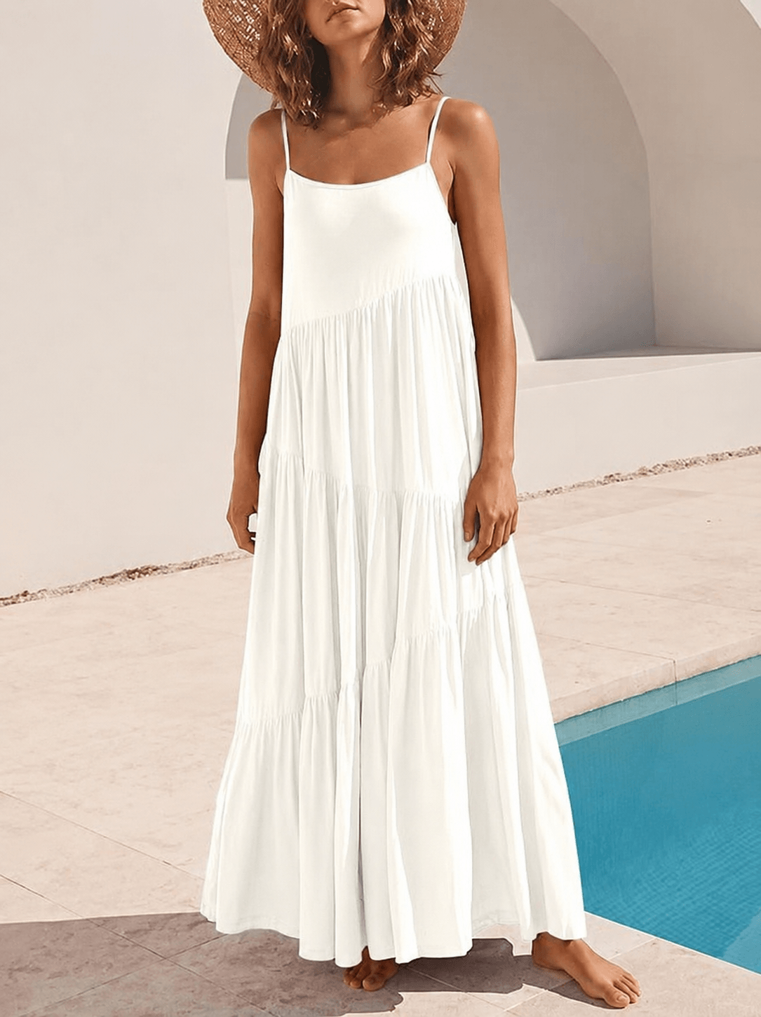 Charla Asymmetric Tiered Maxi Dress with Adjustable Straps for Summer