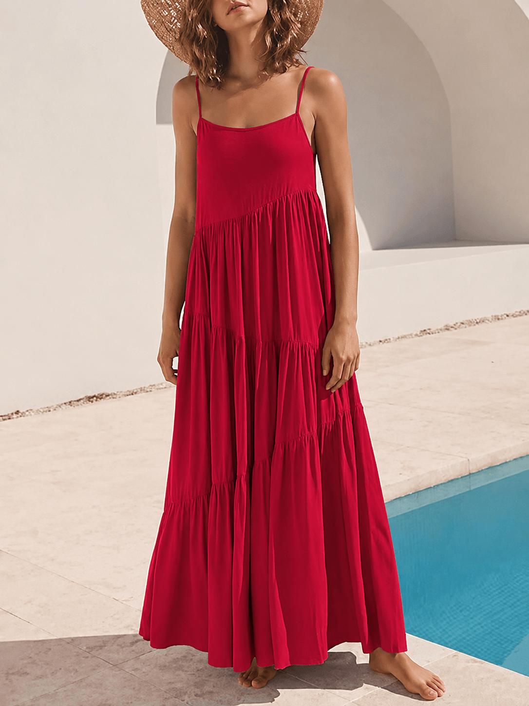 Charla Asymmetric Tiered Maxi Dress with Adjustable Straps for Summer