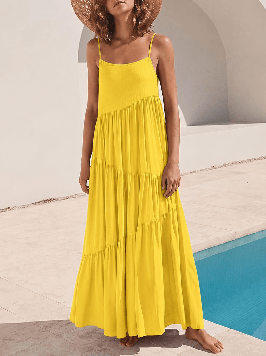 Charla Asymmetric Tiered Maxi Dress with Adjustable Straps for Summer