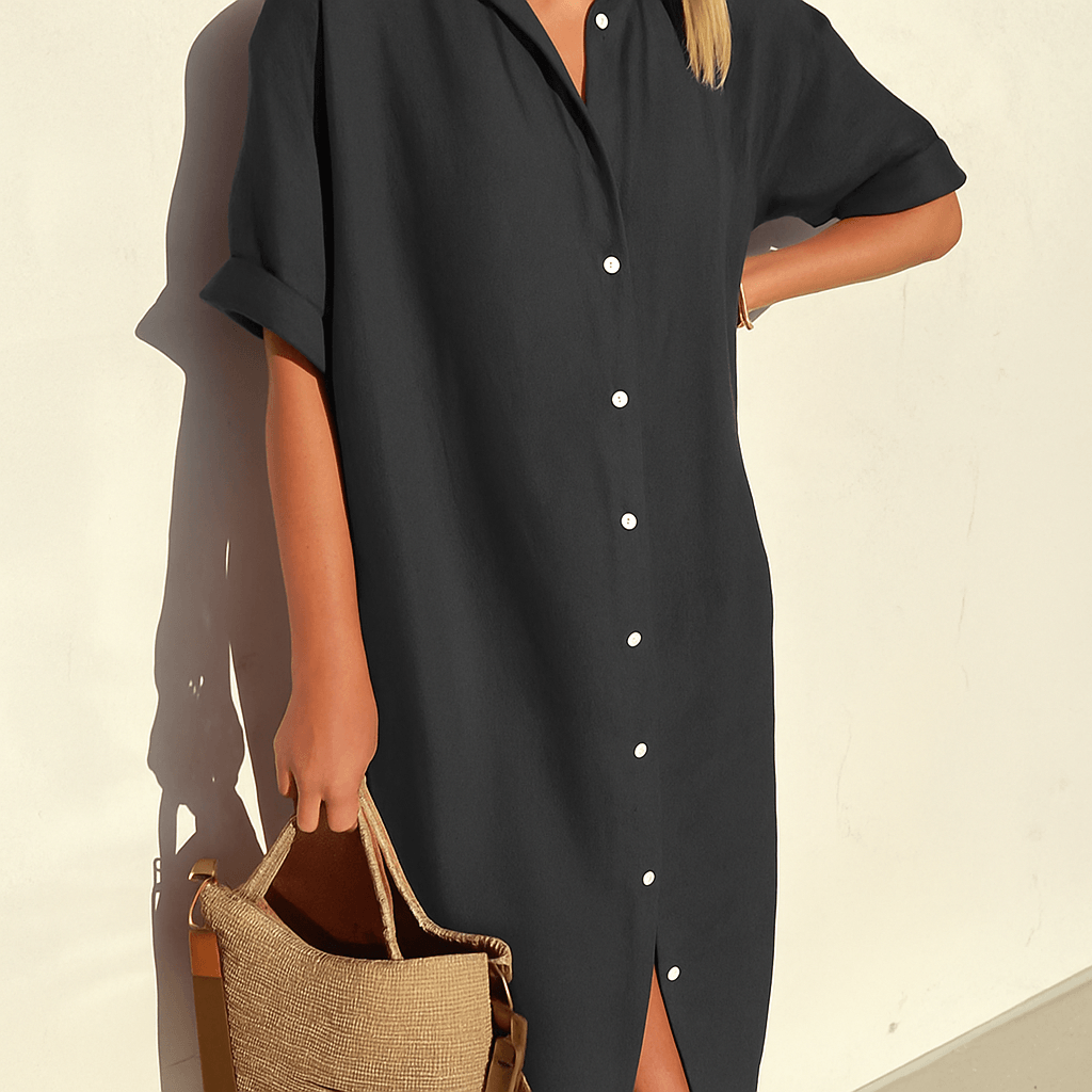 Button-Down Linen Shirt Summer Midi Dress with Collar for Women