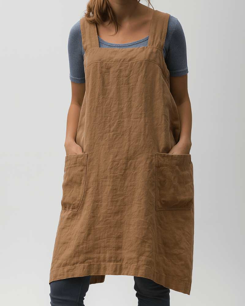 Cotton Linen Summer Pinafore Dress with Pockets for Women