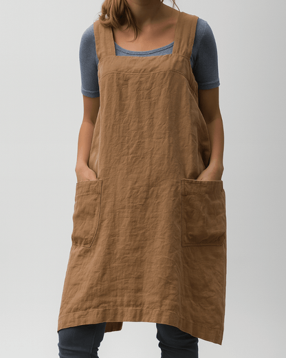 Cotton Linen Summer Pinafore Dress with Pockets for Women