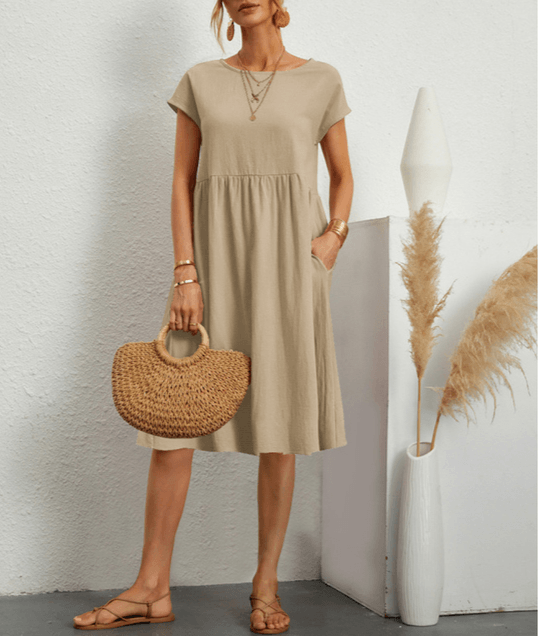 Isabella Moreau | Women's Linen Blend Summer Midi Dress with Pockets