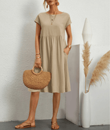 Isabella Moreau | Women's Linen Blend Summer Midi Dress with Pockets