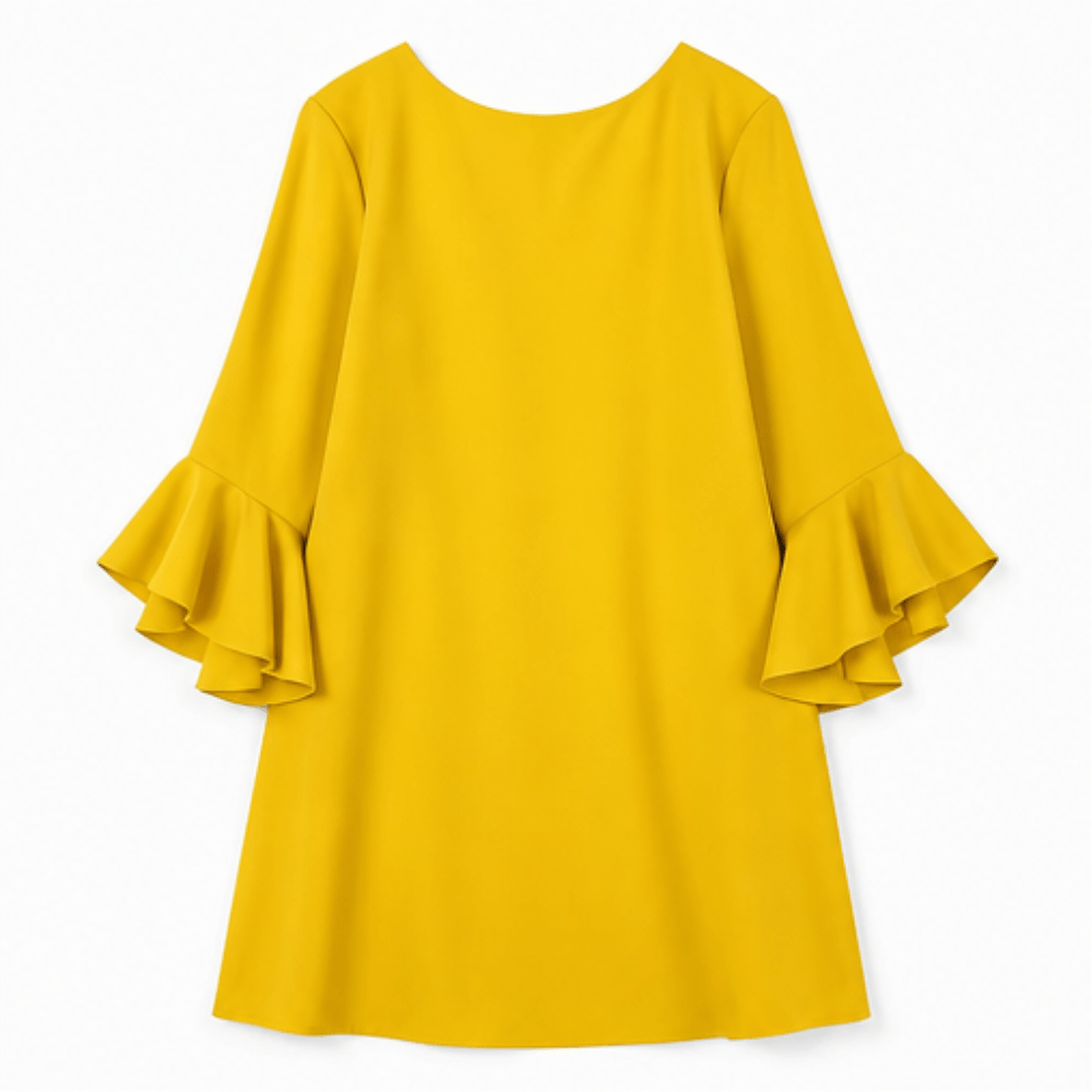 Hilaria Cotton Bell-Sleeve Women's Midi Dress with Ruffle Cuffs