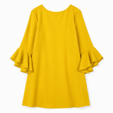 Hilaria Cotton Bell-Sleeve Women's Midi Dress with Ruffle Cuffs