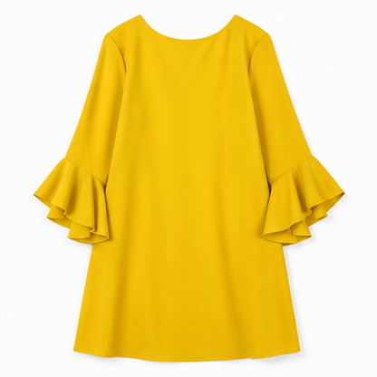 Hilaria Cotton Bell-Sleeve Women's Midi Dress with Ruffle Cuffs