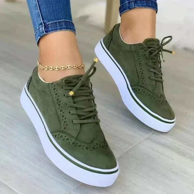 Women's Cushioned Perforated Faux Suede Platform Sneakers with Arch Support
