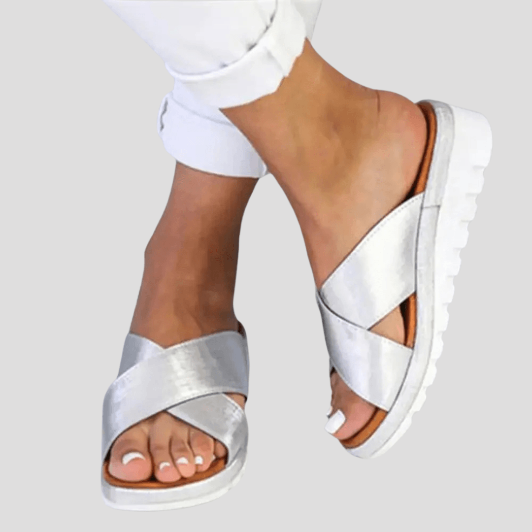Open-Toe Cross-Strap Platform Sandals with Faux Leather Upper and Anti-Slip Sole