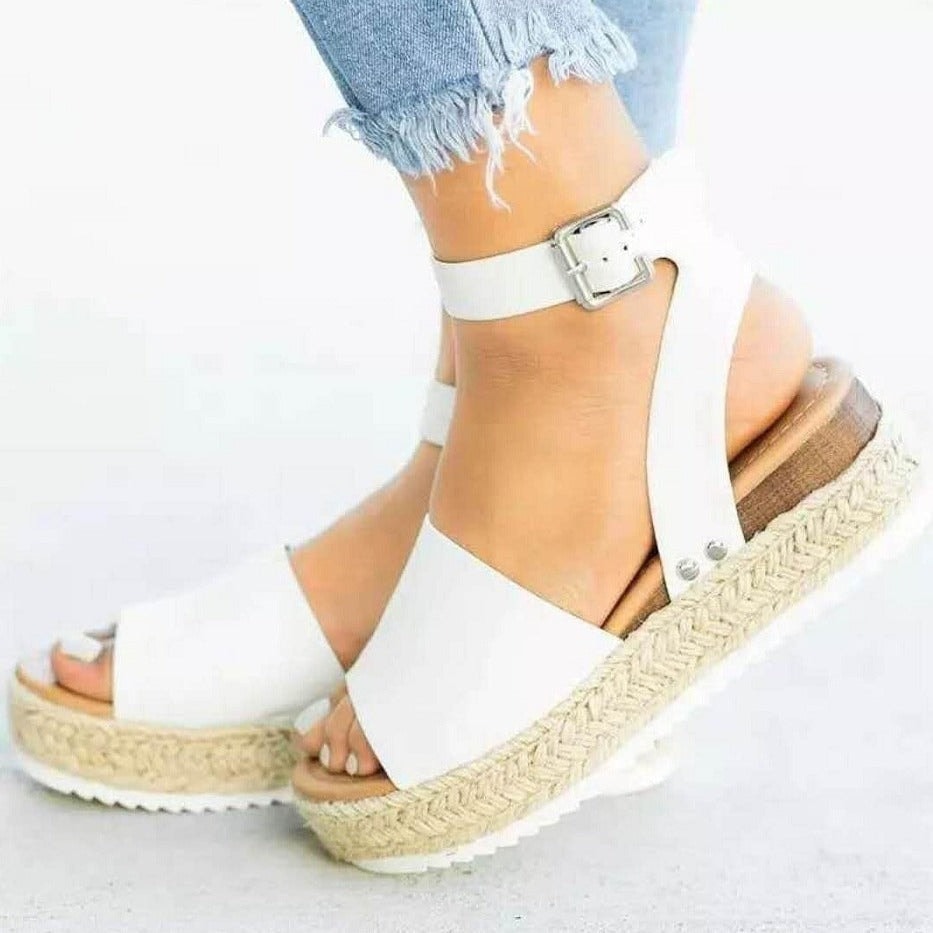 Amanda Cushioned Platform Ankle Strap Sandals for Women with Espadrille Sole