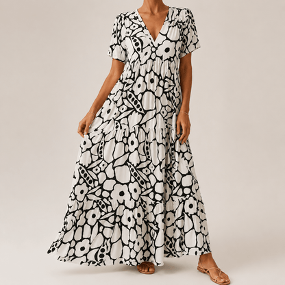 Georgiana Floral Summer Maxi Dress with Short Sleeves and Tiered Skirt