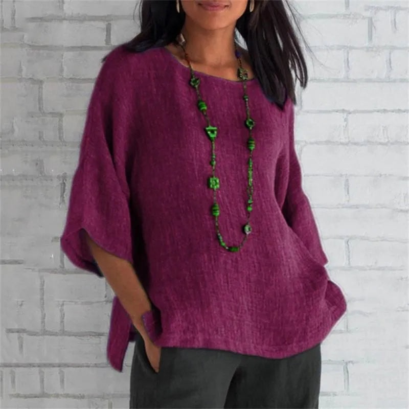 Maricel Oversized Cotton Linen Top with Flared Half Sleeves