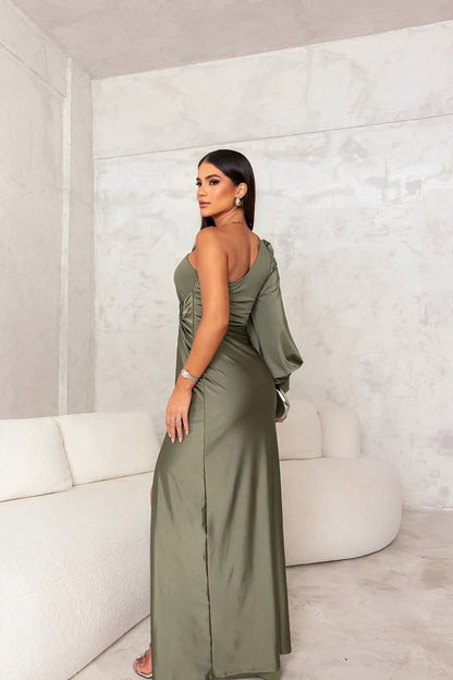 Valentina Moretti | One Shoulder Satin Cocktail Dresses with Side Split