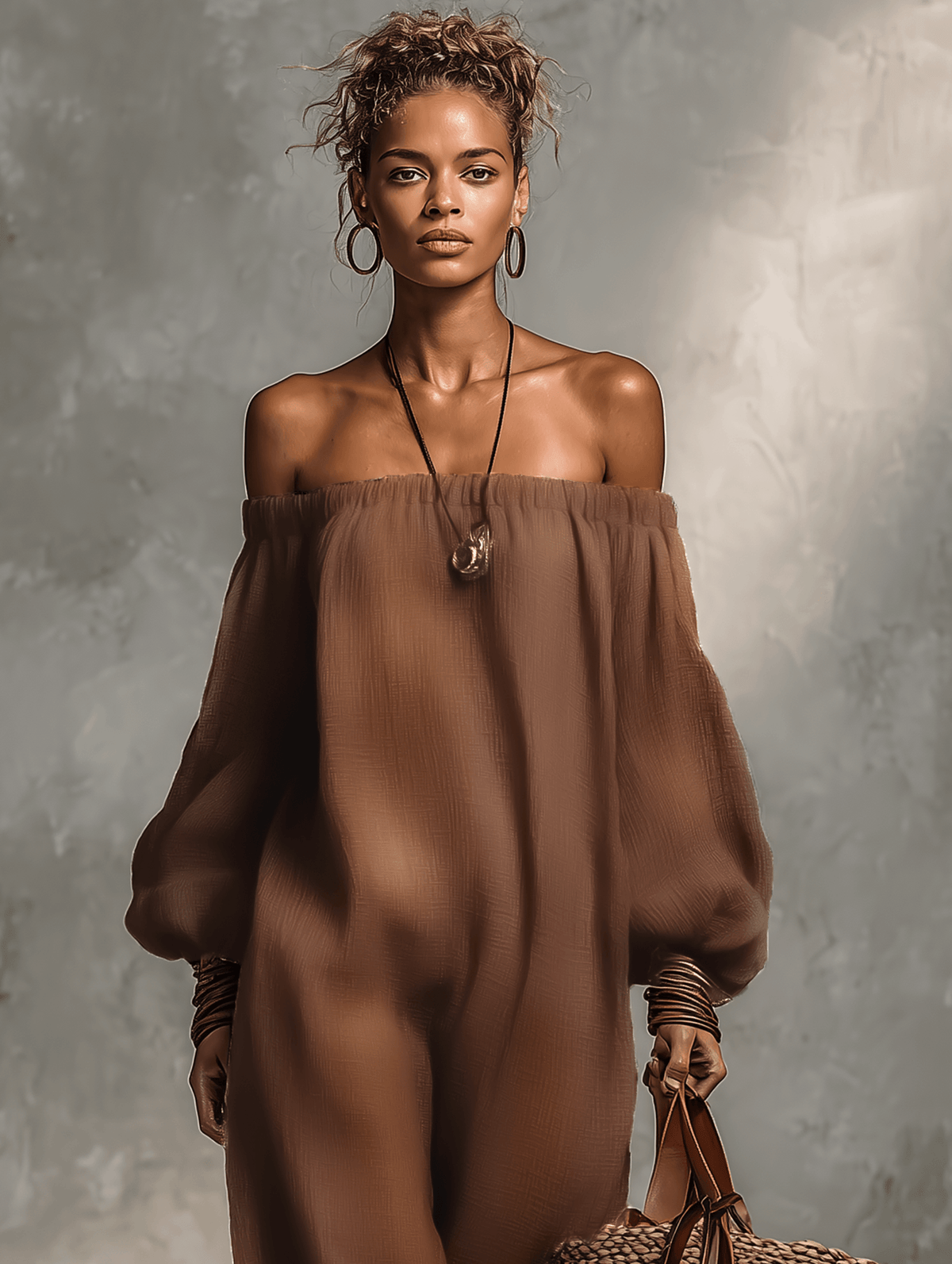 Women's Off-Shoulder Long-Sleeve Linen Jumpsuit with Relaxed Fit