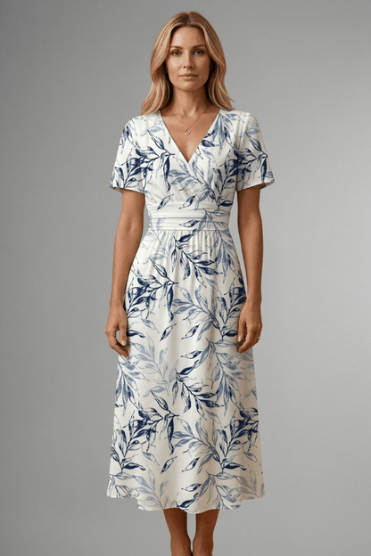 Floral Print V-Neck Midi Dress with Flutter Sleeves for Women