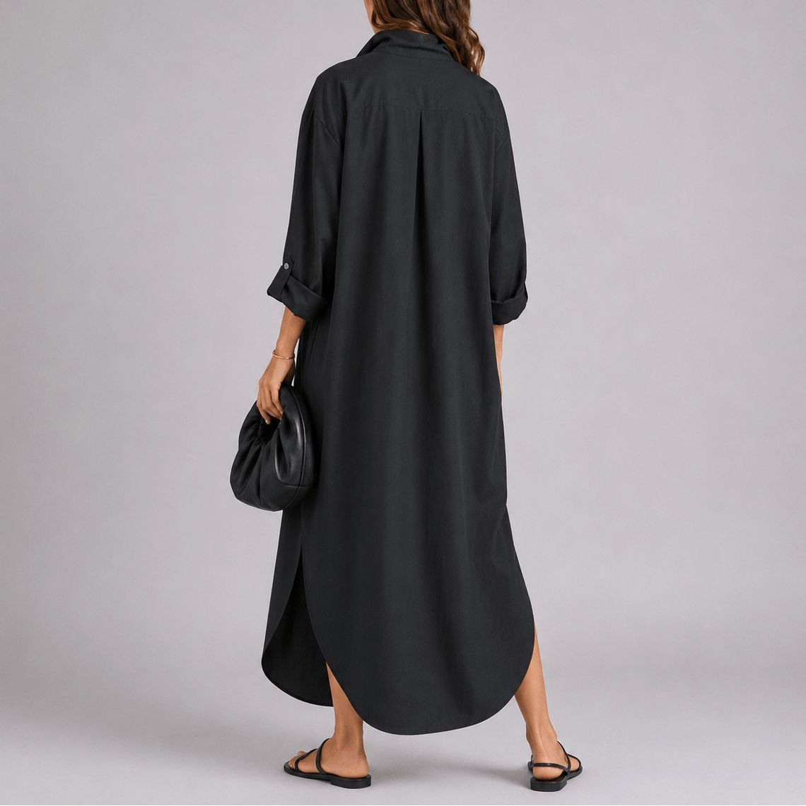 Relaxed Linen Button-Front Women's Summer Maxi Dress with Side Slit