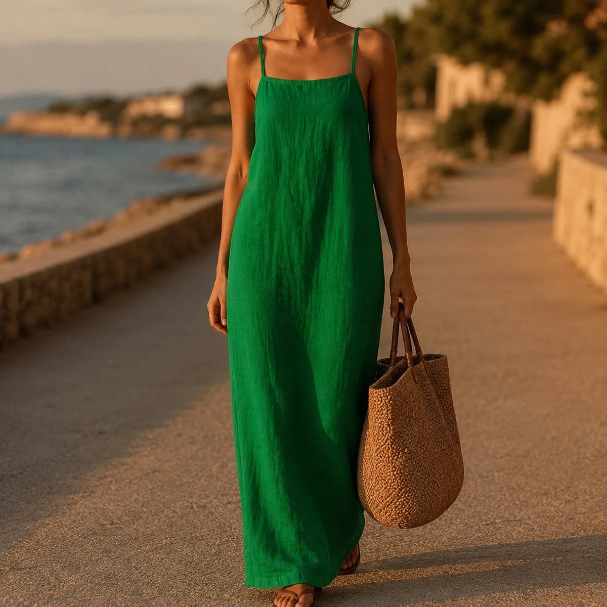 Marelle Linen-Look Summer Maxi Slip Dress with Adjustable Straps