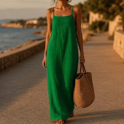 Marelle Linen-Look Summer Maxi Slip Dress with Adjustable Straps