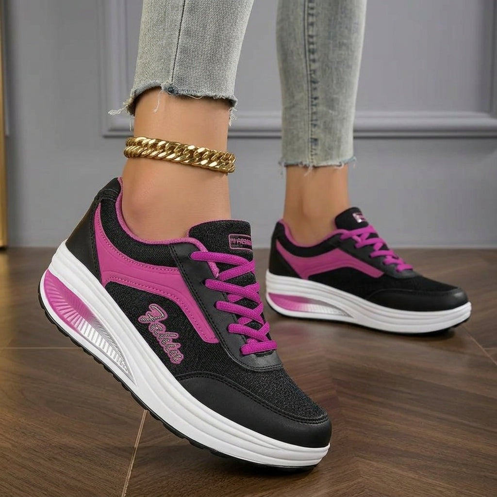 Women's Lace-Up Wedge Sneakers with Cushioned Rocker Platform Sole