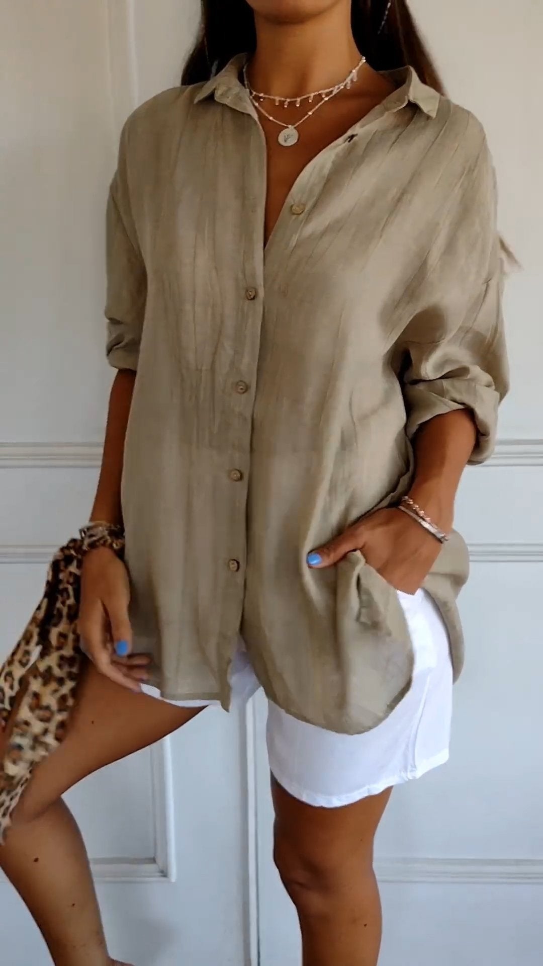 Sasha Pleated Cotton Blend Long-Sleeve Blouse for Women with Button-Up Front