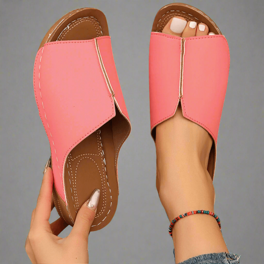 Clemensia Open-Toe Slip-On Wedge Sandals with Contrast Stitching
