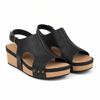 Women's Cushioned Cork Wedge Sandals with Slingback Strap