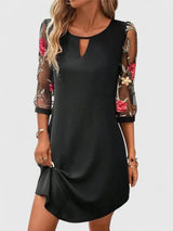 Keyhole Mini Dress with Floral Mesh Sleeves for Women