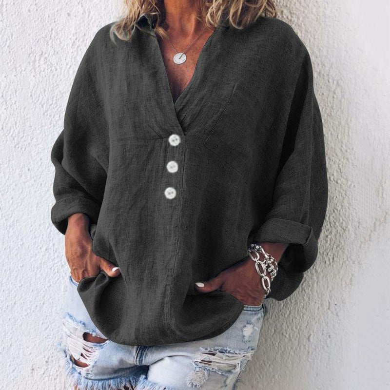 Women's Long Sleeve Button-Up Polyester Blouse with Chest Pocket