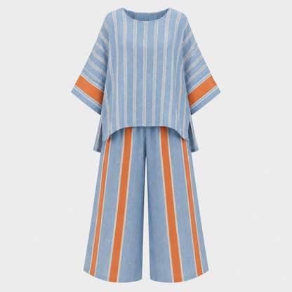 Elise Cunningham Striped Wide-Leg Two Piece Co-Ord Set for Women