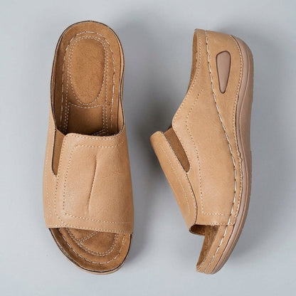 Penelope Ergonomic Slip-On Wedge Sandals with Open Toe and Cutout Detail
