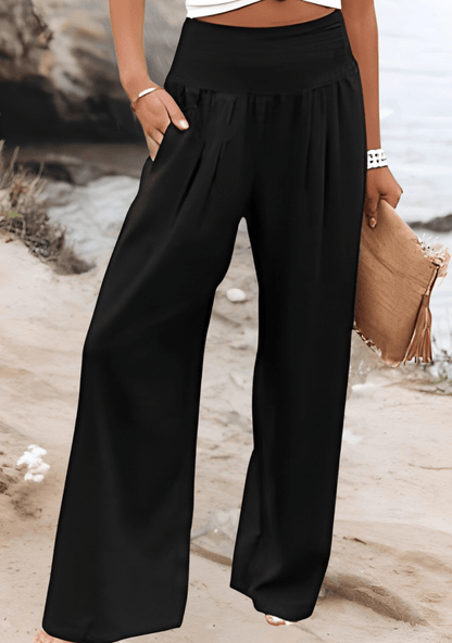 Women's Smocked-Waist Wide-Leg Linen Pants