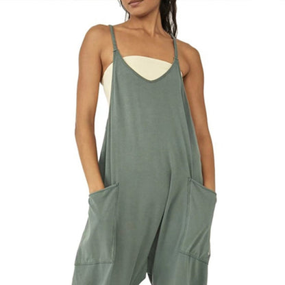 Sarah Slouchy V-Neck Sleeveless Jumpsuit with Oversized Patch Pockets