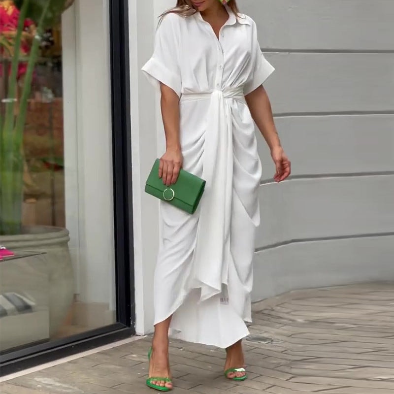 Veronica Floral Midi Shirt Dress with Tie Waist and Button-Down Front