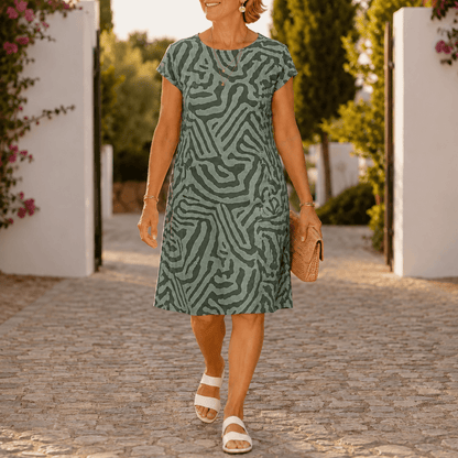 Ingrid Cap-Sleeve Abstract Print Midi Shift Dress for Women