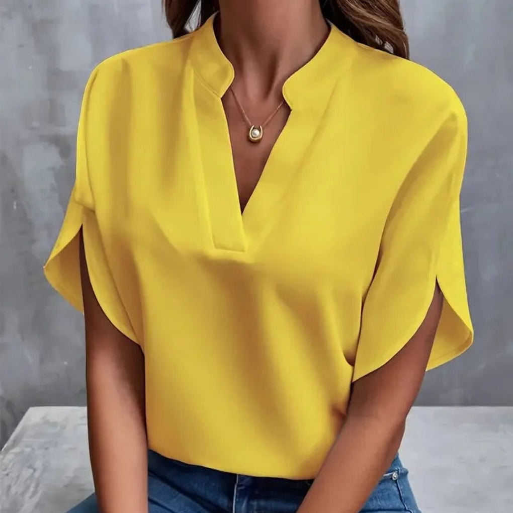 Women's V-Neck Split-Sleeve Top with Flowy Loose Fit